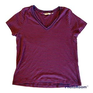Vineyard Vines Simple Striped V Neck T Shirt Size Large Red/Navy